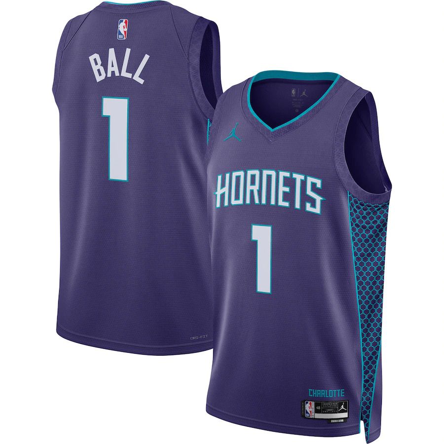 Men Charlotte Hornets #1 LaMelo Ball Jordan Brand Purple 2022-23 Statement Edition Swingman NBA Jersey->customized nba jersey->Custom Jersey